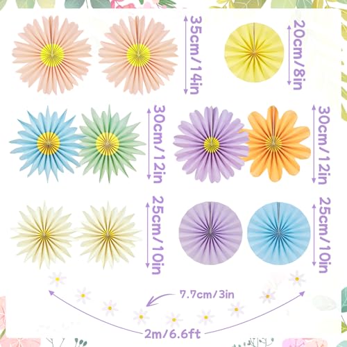 Paper Jazz 12pcs Pastel Paper Flower Decorations - Daisy Paper Fan Backdrop for Birthday Party, Baby Shower, Wedding, Spring & Summer Events,Spring Hanging Flower for Classroom Garden - color: pastel
