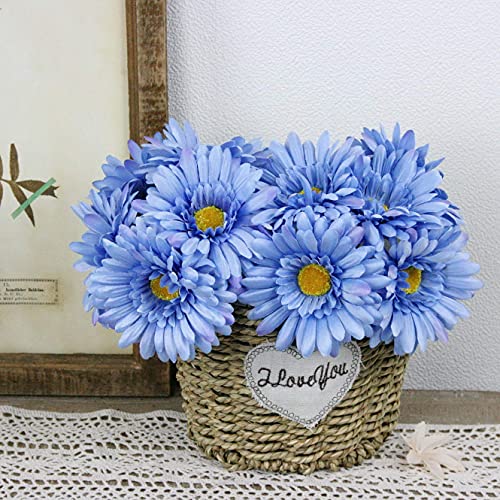 TOPIA Artificial African Daisies Flowers African Daisy Silk Flowers Artificial Gerbera Daisies Pack of 10 (Blue) - color: Blue, size: 10pcs