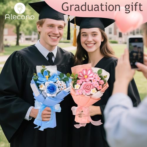 Alecono Crochet Flower Bouquet, Knitted Flowers, Pink Handmade Bouquet of Flowers for Mother's Day Anniversary Birthday Party Graduation Valentine's Day Gifts (Include Card) - color: Pink