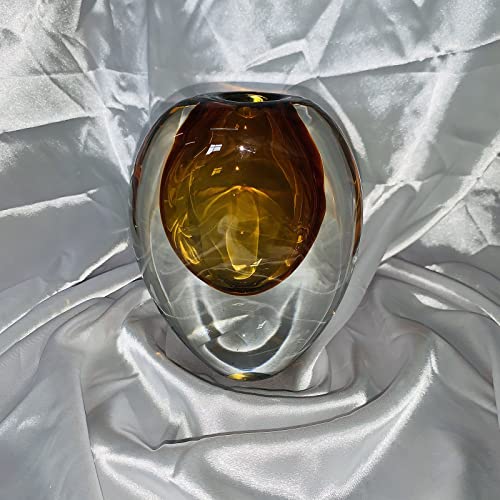 Crystal Vase, Modern Decorative Vase, Minimalist Floral Vase, Light Luxury Style for Home Decor, Centerpiece, Office, Pampas Grass, Dried Flowers, Flowers and Buds (Big Amber) - color: Thin Amber