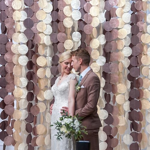 205Ft Brown Party Decorations Ombre Cream Tan Brown Boho Circle Dots Backdrop Streamer Tissue Paper Hanging Garland for Neutral Rustic Cowboy Western Teddy Bear Safari Woodland Birthday Party - color: Ombre Brown