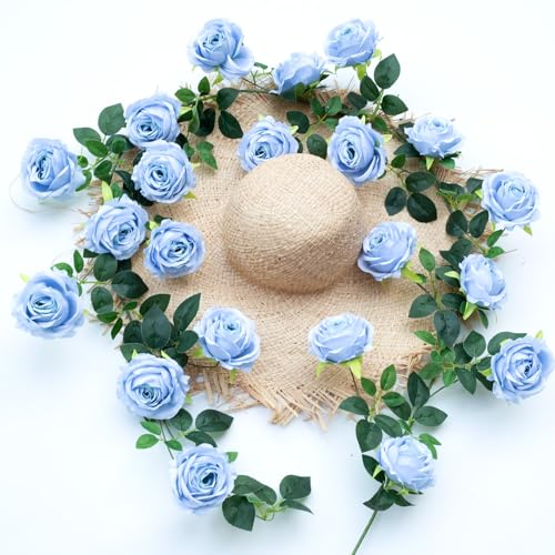 Bendable Artificial Flower Garland Faux Rose Vine Hanging Floral Garland for Wall Decor Trellis Fence Home Room Garden Wedding Decoration(Blue, 1pcs) - color: Blue, size: 1pcs