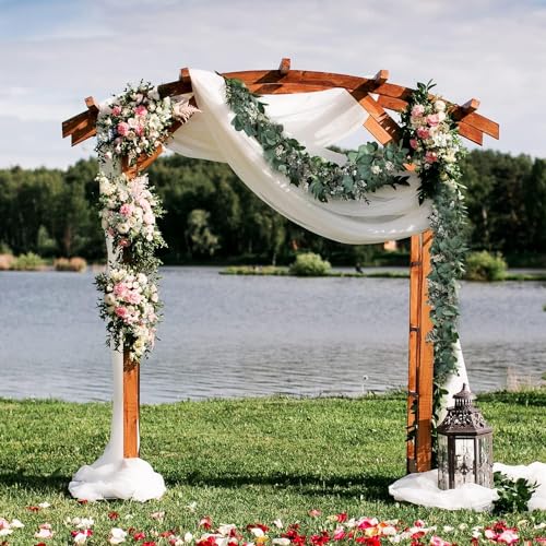 Ouddy Decor 2 Pack Eucalyptus Garland Total 13.1 Ft Lush Silver Dollar Leaves Boxwood with White Buds Artificial Faux Greenery Vines for Baby Shower Wedding Party Table Runner Room Home Mantle Decor - color: White, size: 2 Pack