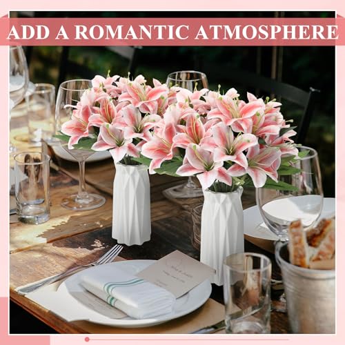 Giegxin 8 Pcs Artificial Tiger Lily Bouquets, Silk Faux Easter Lilies with 7 Heads, Realistic Spring Flowers for Wedding Centerpieces, Home Vase Decor, Party & Event Arrangements (Hot Pink) - color: Hot Pink