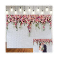 10x10ft White Brick Wall Flowers Background Spring Theme Photography Backdrop for Mother's Day Valentine Wedding Bridal Baby Shower Birthday Party Decor Banner Portrait Photo Booth Prop 134 - size: 10x10ft