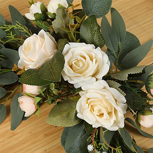 H&W 2pcs Small Size Artificial Wedding Arch Flowers for Sign, Floral Swag Dusty Decor for Reception Ceremony Backdrop Sweetheart Table(White Rose) - color: White Rose