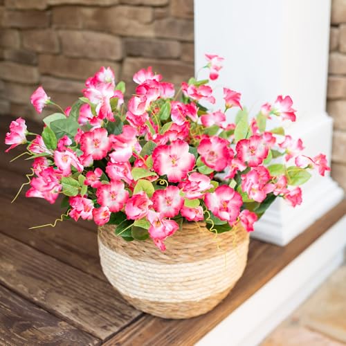 Hoppwodd Hibiscus Artificial Flowers for Outdoors Spring Decoration, 6 Bundles Faux Silk Flowers UV Resistant Look Real Artificial Tropical Flower Fake Plants for Outside Planter Porch Patio, Pink - color: Pink