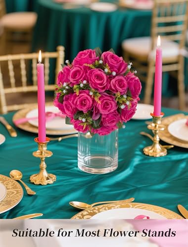 BLOSMON Hot Pink Flowers for Wedding: 10 Pcs Fakel Rose Balls for Table | Easy to Use Artifical Silk Kissing Bouquet Floral Arrangement for Home Party Event DIY Decoration - color: Hot Pink