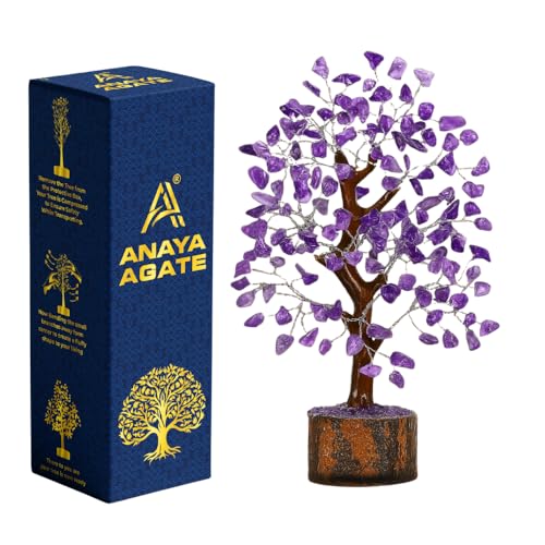 ANAYA AGATE Amethyst Crystal Tree of Life - Handmade Healing Bonsai Purple Tree for Home & Office Decor, Positive Energy & Good Luck, Ideal for Christmas Decor & Birthday Gifts for Women, Men - color: Amethyst Silver Wire (300 Beads)