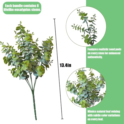 Artificial Fall Eucalyptus Plant – 8PCS Outdoor Fake Greenery, UV Resistant Fake Plants for Porch, Patio, Thanksgiving or Autumn Home Decor - Dusty Green Leaves - color: Dusty Green Leaves