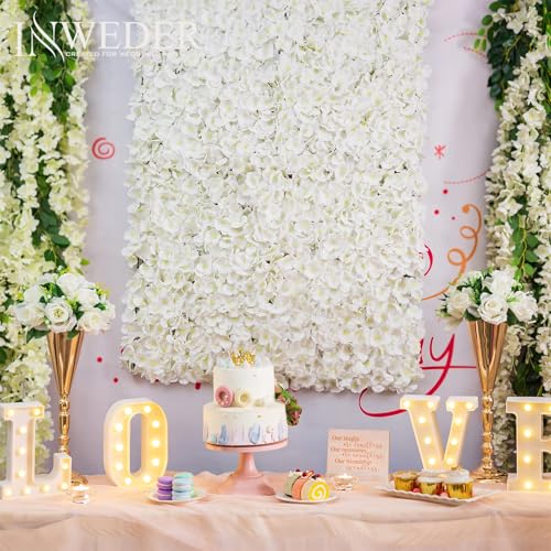 Flower Wall Panel Backdrop: 12 Pcs 24 x 16 Inch White Artificial Hydrangea Floral Panels - color: White, size: 12 PCS