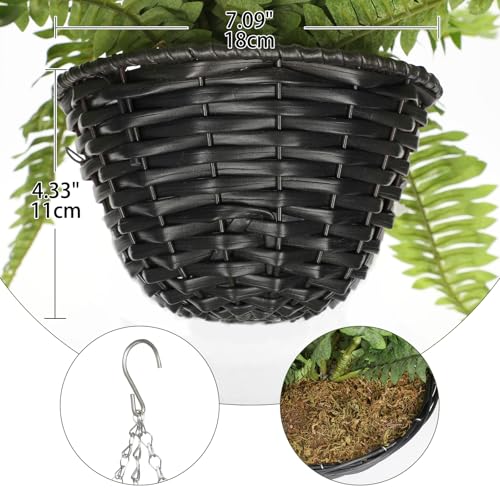 Hollyone 21" Artificial Boston Fern Hanging Basket 31 Leaves Fake Ferns in Rattan Pot Medium Greenery Plants for Outdoors & Indoor Faux Fern Bush Basket Plant Patio Garden Home Decor Green - color: Hanging Basket - Green Medium