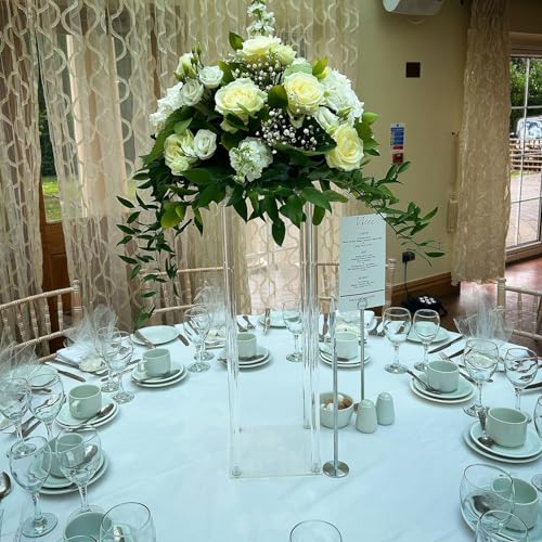 2 Pack 32'' Tall 10'' Dia. Clear Floor Vase Wedding Decoration Table Centerpiece Crystal Acrylic Flower Stand Floral Display Rack Backdrop Column for Event Décor - color: Square, size: 32 x 10 Inch (Pack of 2)