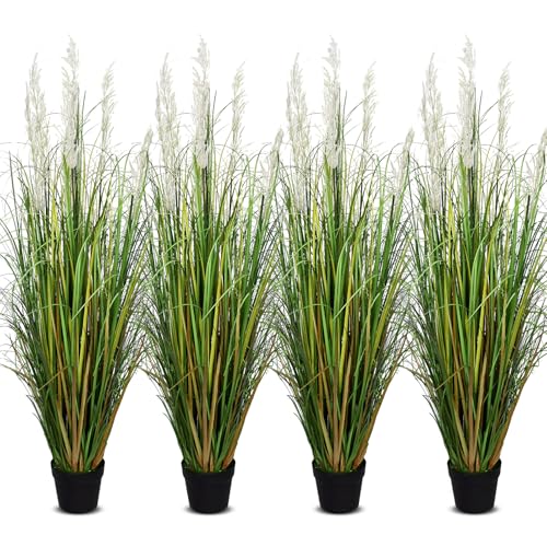4ft Tall Artificial Pampas Grass, 4 Pcs Faux Plants for Indoor Outdoor Floor Decor, Large Greenery for Garden Patio Home Lobby - color: 4pack Green