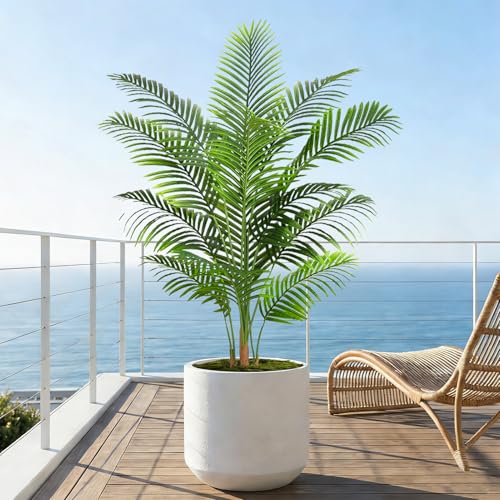 Artificial Palm Tree Indoor Plant 5FT Tall Fake Tropical Palm Tree in Pot, Real Bark Design Faux Areca Palm Tree for Home Office Living Room Bedroom Farmhouse Modern Outdoor Topiary Tree - size: 5FT