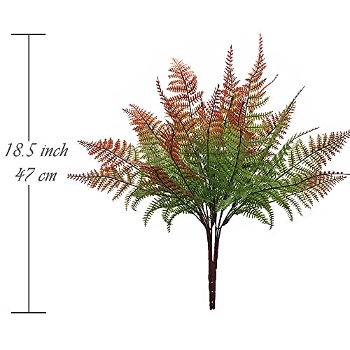 Artificial Fern Plants, Fake Greenery Shrubs Plastic Leaves Bushes Grass Shrub Bush for Indoor Outdoor Garden Verandah Wedding Party Decor Table Arrangement Decoration Red 4 Bunches - color: Red Fern Shrubs / 4 Pack