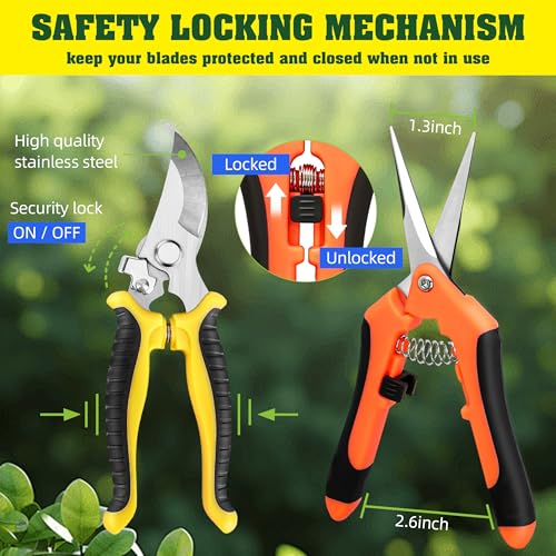 EWPJDK 4 Pack Garden Pruning Shears, Stainless Steel Garden Shears, Gardening Shears, Garden Scissors, Clippers, Pruning Snips, Pruning Shears for Gardening Tools (4PCS Yellow Orange Green) - color: 4pcs Yellow Orange Green