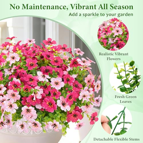 Elyum Artificial Flowers for Outdoors, 9 Bundles Artificial Plants & Flowers Outdoor, UV Resistant Faux Flowers Outdoor Fake Flowers for Outside Porch Window Box Decoration(Mixed Color) - color: Mixed Color, size: 9 Pack