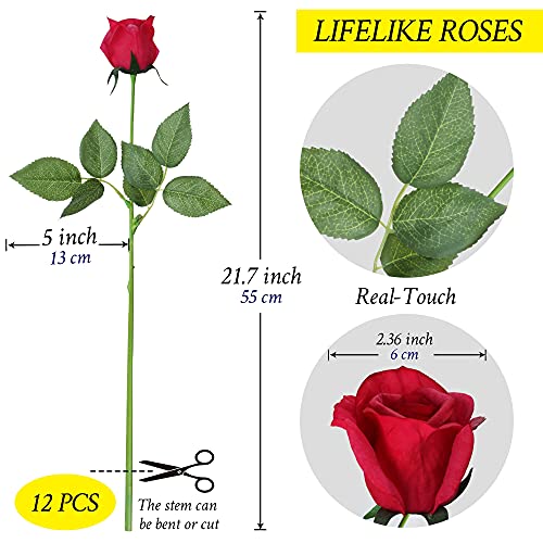 Grand Verde Roses Artificial Flowers Bulk Real-Touch Bouquet Latex Full Blossom Faux Heads 22” Long Stems Luxury Home Indoor Decor, 12pcs (Fuchsia-Pink) - color: Fuchsia Pink