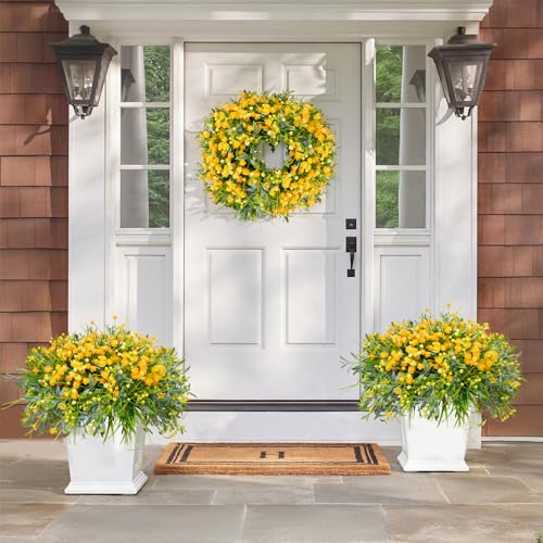 36 Pcs Artificial Flowers for Outdoor, UV Resistant Outdoor Fake Plants Faux Plastic Flowers Shrubs for Outside Garden Patio Porch Window Box Spring Summer Decor (Mixed Yellow) - color: Yellow