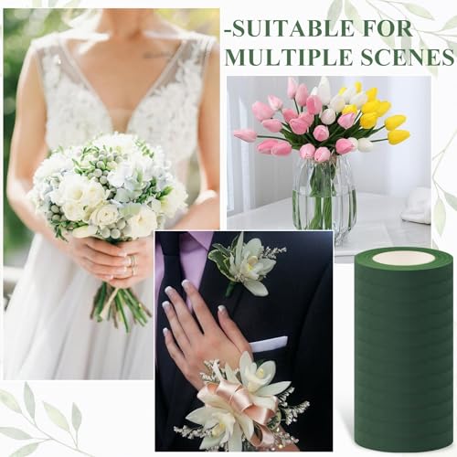 GardEasy 12 Rolls Floral Tape, 1/2" Wide Flower Tape Dark Green for Bouquets Floral Arranging Stem Wrap Craft, Wedding Bouquet(30yards)