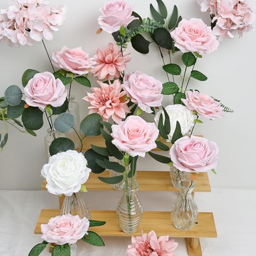 Artificial Flowers Combo, 80Pcs Fake Silk Flowers with Stems for DIY Roses Decor Wedding Craft Party Centerpieces Bridal Bouquets Cake Decorations Arrangements Indoor Outdoor(Blush Pink) - color: Blush Pink