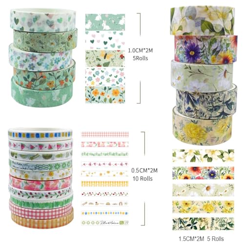 20 Rolls Washi Tape Set,Floral Washi Tape for Journaling, Assorted Sizes (Floral B) - color: Floral B