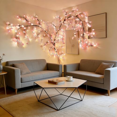 Cherry LED Tree Branch Lights for Wall,Cherry Blossom Vine Lights with 144 LED Flower String Lights and USB Powered,8 Lighting Modes for Bedroom Indoor Window Wedding Outdoor Decor (91in) - size: 91in, style: Cherry blossom