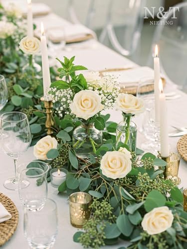 N&T NIETING Artificial Flowers, 25pcs Fake Flowers Bulk Perfect for DIY Fall Wedding Bridesmaid Bridal Bouquets Centerpieces Party Home Flower Arrangement Decoration, Cream Roses - color: Cream, size: 25pcs
