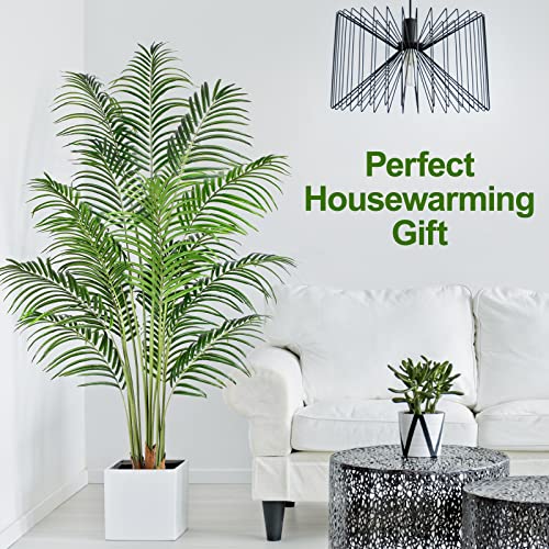 Artificial Palm Tree 6ft Tall Fake Palm Tree Indoor Decor with 18 Leaves and Real Bark Design Faux Tropical Areca Palm Silk Floor Plant in Pot for Home Office Living Room Bedroom Decor 1pcs - size: 6ft