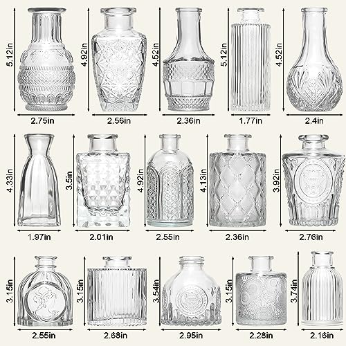 Arme 16Pcs Glass Bud Vase Set，Small Flower Vase for Centerpieces，Clear Bud Vases in Bulk， Mini Vintage Vase for Rustic Wedding Decorations - color: Clear-16pcs, size: 16 Pcs