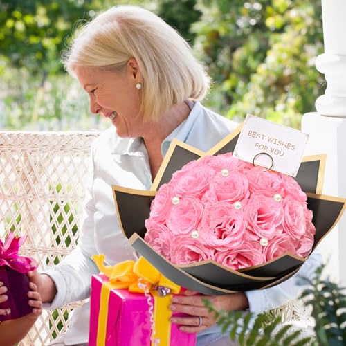Waipfaru Pink Glitter Roses Bouquet, DIY Fake Flowers Bouquet, Artificial Rose Bouquet for Valentines, Anniversary, Engagement, Wedding, 36 Roses - color: Pink, size: 36pcs