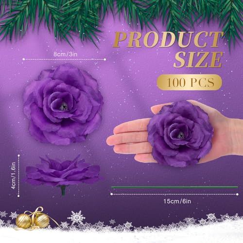 Yunlly 100 Pcs Artificial Flowers Fake Silk Roses Long Stem Rose Bouquet Wedding Party Home Decor for DIY Baby Shower Centerpieces Tables Home Decorations(Purple) - color: Purple