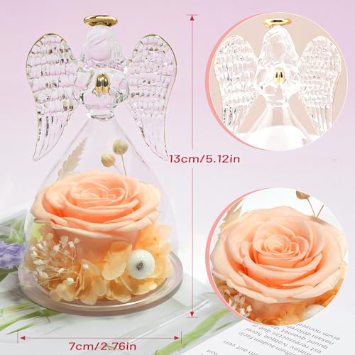 Miofula Gifts for Mom Birthday Gifts for Women, Preserved Flowers Rose in Glass Angel Figurines, Fresh Flowers for Delivery Anniversary Forever Real Roses Gifts for Mothers Grandma Her Wife Girlfriend - color: Champagne
