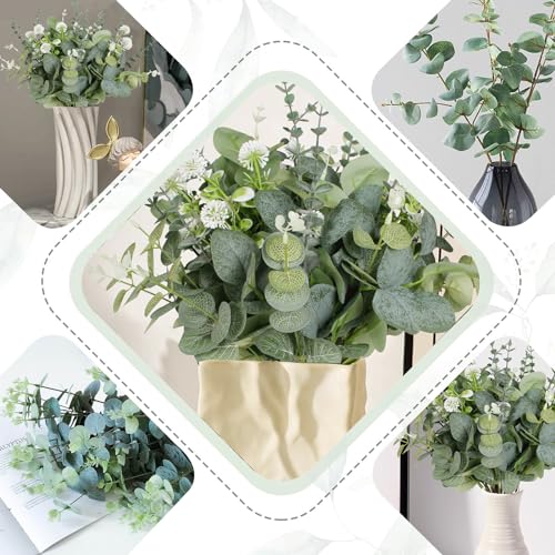 Coreland Artificial Eucalyptus Leaves Stems 120 Pcs 4 Kinds Mixed Fake Silver Dollar Eucalyptus Leaves Stem with Dandelion Bulk Faux Leaf for DIY Bouquets Floral Arrangement Wedding Home Decor - color: Dandelion-120pcs