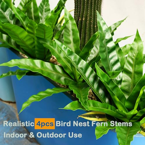 4pcs Artificial Bird Nest Fern Fake Dracaena Plans Faux Greenery Stems for Indoor Outdoor