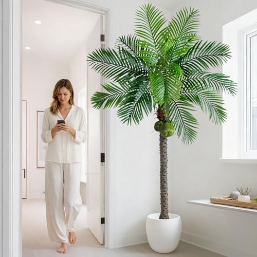 Big Faux Tropical Phoenix Trees Large Artificial Palm Tree Indoor Outdoor Realistic Floor Plants Tall Fake Plant for Modern Home Living Room Office Decor Porch Outside Patio arboles para decoracion - color: Single Pole Palm Tree, size: 7ft