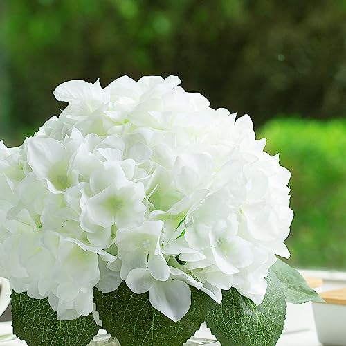 ENOVA FLORAL Silk Hydrangea Artificial Flowers in Vase with Faux Water, Silk Flower Arrangements in Vase for Home Decor, Wedding Table (Cream) - color: Cream