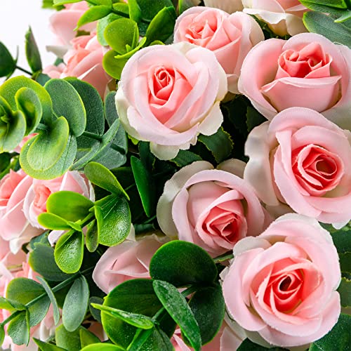 Artificial Flowers Fake Silk Rose for Decoration 33 Heads Small Roses Blooming Faux Flower Bouquet with Stem for DIY Vase Home Wedding Party 3 Pack Pink - color: Pink