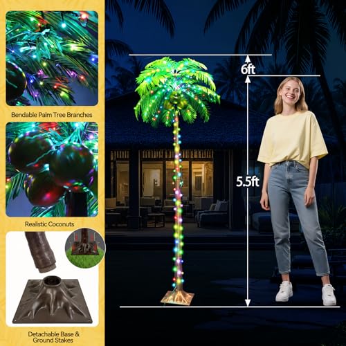 Ledido 6FT Lighted Palm Trees for Pool, 35 Colors Changing Light Up Palm Trees Outdoor with Remote, Led Artificial Fake Tree with Coconuts for Outside Patio Tiki Bar Yard Tropical Party Indoor Decor - color: Color Changing, size: 6ft