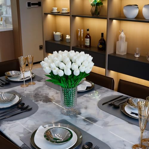 36 Pcs Tulips Artificial Flowers, 13 Inches Real Touch PU Fake Tulips for Wedding Bouquets, Home Decor - color: White