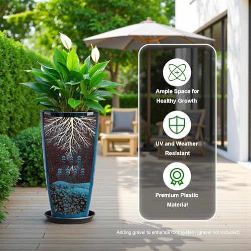 QCQHDU 21 inch Tall Planters for Outdoor & Indoor Plants, Set of 2 Large Outdoor Planters with Drainage Hole for Front Porch, Patio, Garden, Home Decor, Blue - color: Blue, size: 21 inch