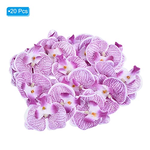 2.8" Artificial Orchid Flower Heads, 20 Pack Silk Phalaenopsis Fake Butterfly Orchid Heads for Wedding Floral Bouquet Decor DIY Craft Making, Purple
