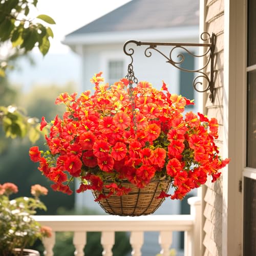Grunyia Artificial Faux Flowers for Outdoor 16 Bundles Boxwood Fake Morning Glory for Planter,UV Resistant Fake Flowers for Home Porch Patio Outside (Orange) - color: Orange