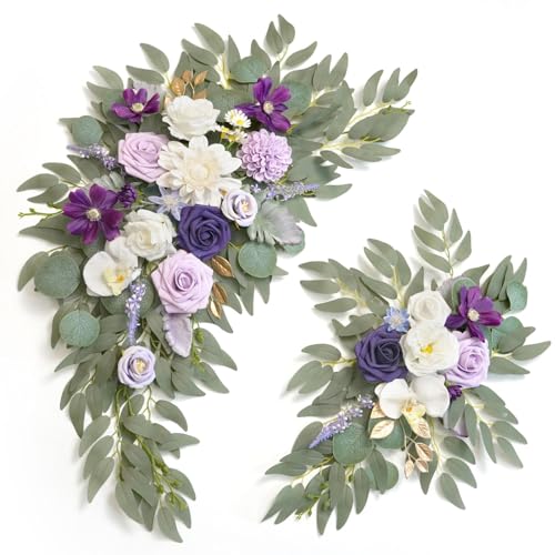 Faux Flower Swag Set of 2 for Wedding Welcome Signs Floral Swag Wedding Reception Ceremony Signs Decor (Lavender & Cream) - color: Lavender & Cream