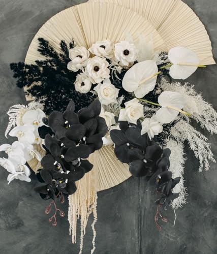 6PCS 41in Artificial Orchid Flowers Faux Orchid Velvet Silk Orchids That Look Real Long Stem Artificial Flowers for Tall Vase for Halloween Home Party Décor (Black) - color: Black