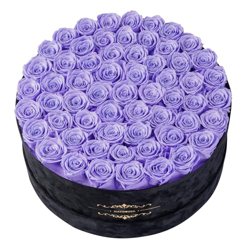 Gifts for Women – NATROSES 60 Preserved Roses in Luxury Black Velvet Box, Preserved Flowers for Delivery Gift for Her, Elegant Rose for Birthday, Mother’s Day, Christmas (Lavender) - color: Lavender, size: 60 Roses