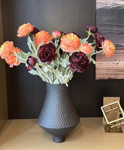 7pcs Silk Peonies Artificial Flowers, Faux Orange and Burgundy Peonies Mixed for Vase, Fake Flower Stems Arrangement for Home Kithcen Dining Table Centerpieces, Farmhouse Office Decoration - color: Orange & Red Wine