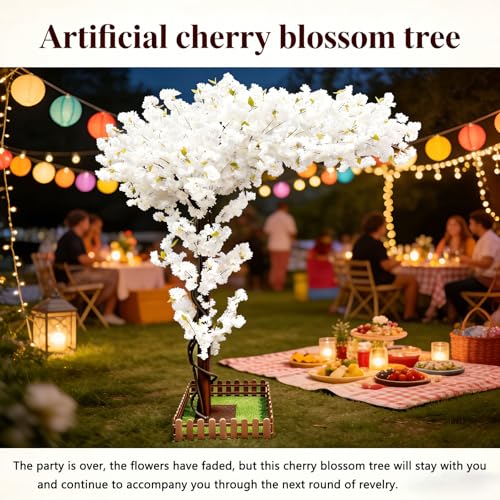 Big Artificial Cherry Blossom Trees 5ft White for Home Decor Indoor Outdoor,Arbol De Cerezo Artificial Grande,Faux Fake Cherry Blossom Tree for Office Hotel Garden Party Wedding - color: White, size: 5X4ft