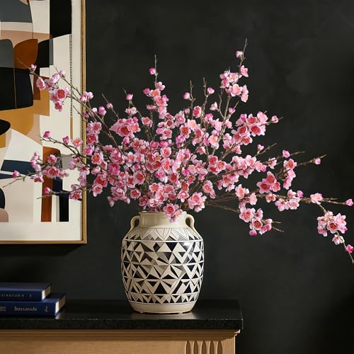 florisso 6 PCS Artificial Cherry Blossom Branches Spring Indoor Decoration, Faux Flowers 34.45" Long Stems Plum Fake Peach Plants Real Touch Silk for Wedding Home Bedroom Party Table Office, Pink - color: A-pink